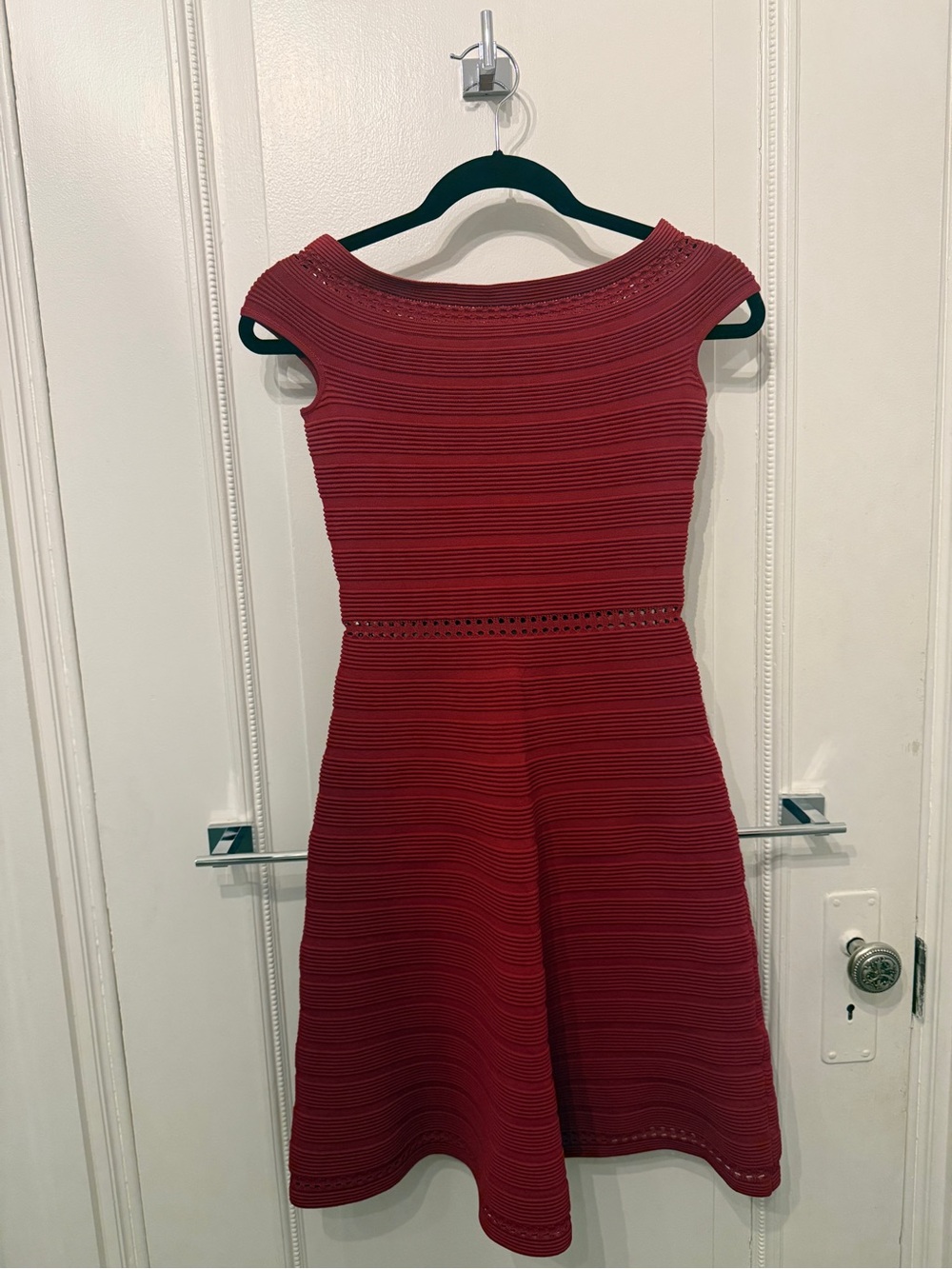 Sandro Paris Ribbed Knit Fit & Flare Dress Deep Red Size 1